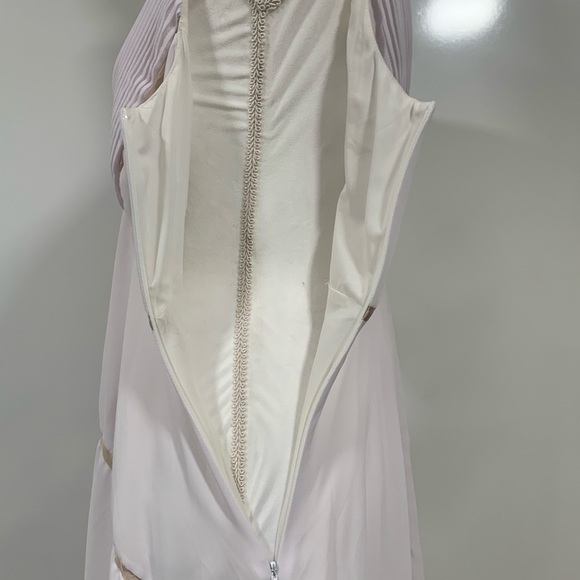 White asymmetrical hemline dress with pleated bodice area and ribbon detail - Picture 8 of 8